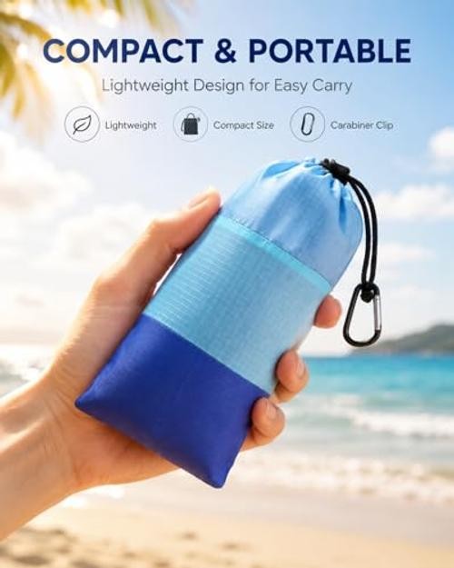 Beach Blanket Sandproof Waterproof, 79″×83″ Extra Large Beach Mat, Sand-Free &