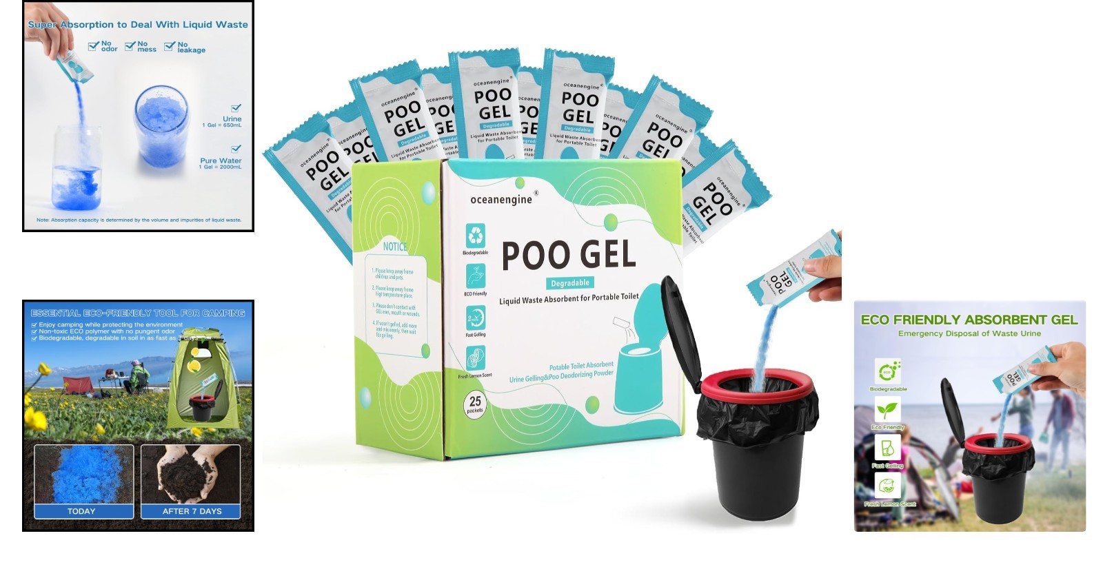 Degradable Toilet Absorbent Gel – Perfect for Camping & Travel – 25 Pack