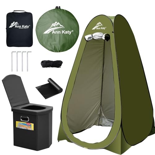Portable Toilet with Pop Up Privacy Tent,XL Large Portable Toilet Green+Black