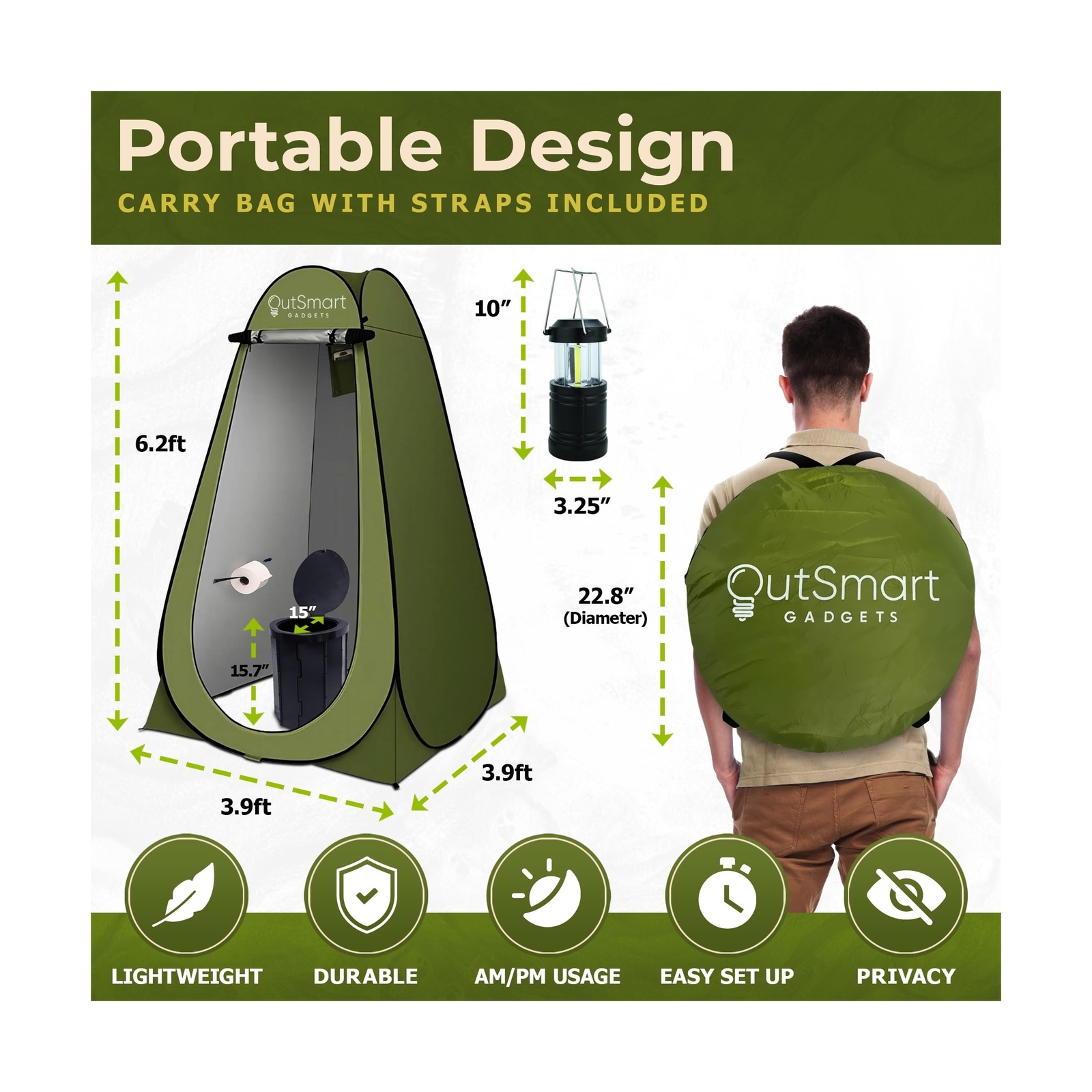Outdoor Portable Toilet Set for Adults with Camping Night Lantern, Folding XL…