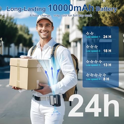 Portable Waist Fan 10000mAh, Up to 45H Runtime,18000RPM Strong Air, Black