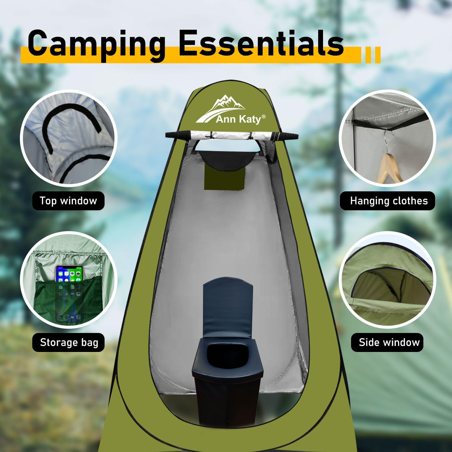 Portable Toilet with Pop up Privacy Tent,Xl Large Portable Toilet for Adults, Ou