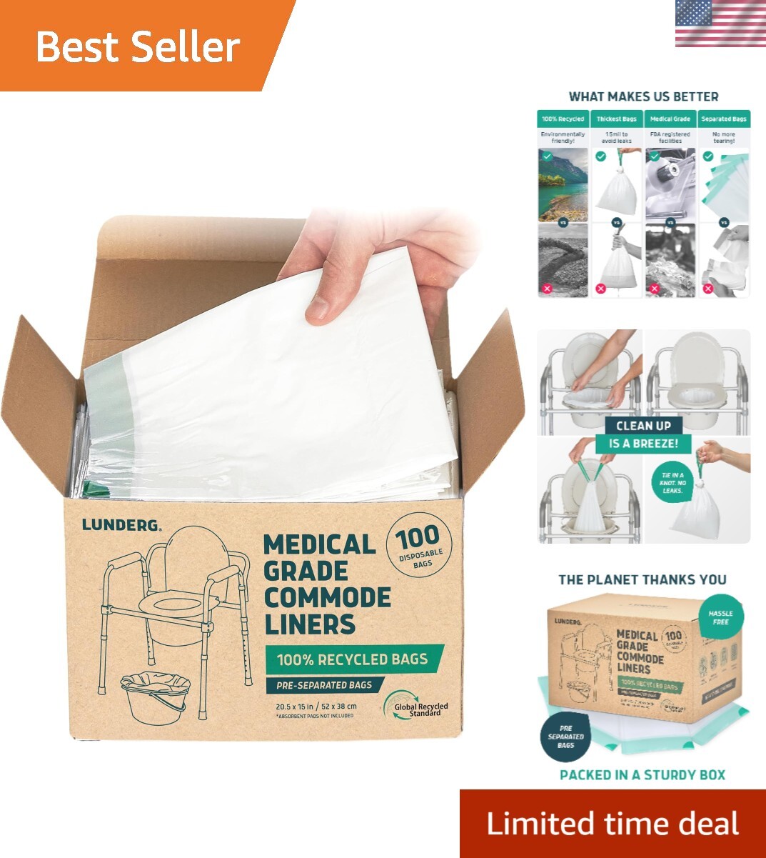 100 Pack Medical-Grade Portable Toilet Bags – Eco-Friendly, Leak-Proof Design