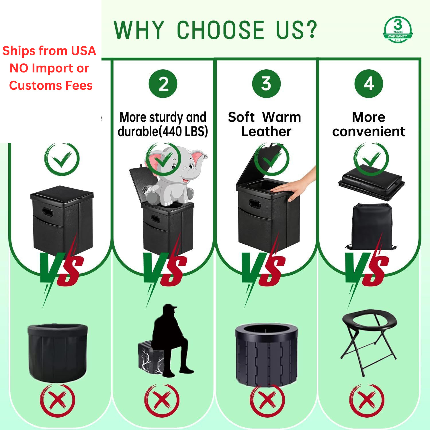 Panmout 16.5″ XL Portable Toilet for Camping, Foldable Travel Black