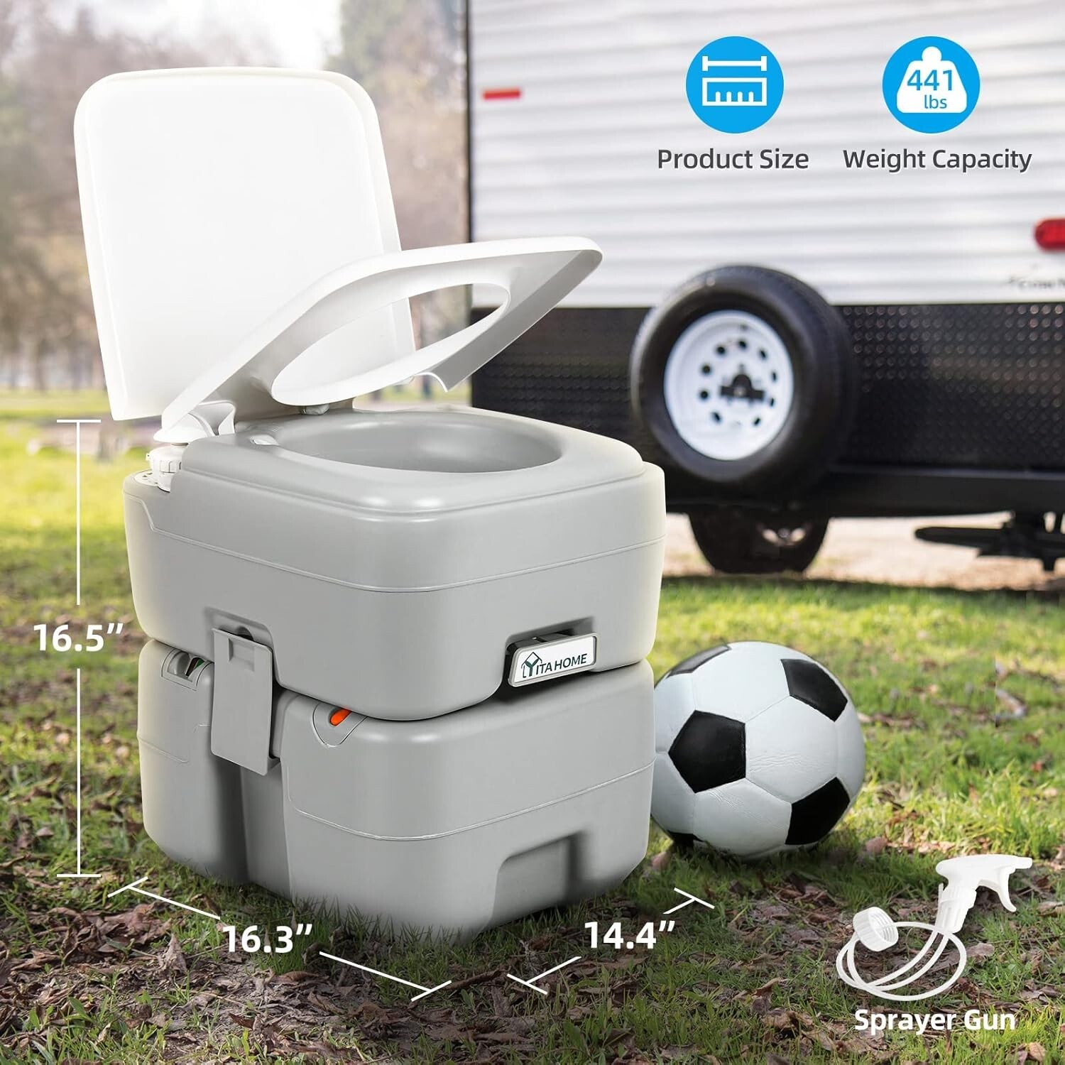 Durable 5.28-Gallon Porta Potty with Level Indicator & Carry Bag for Travel