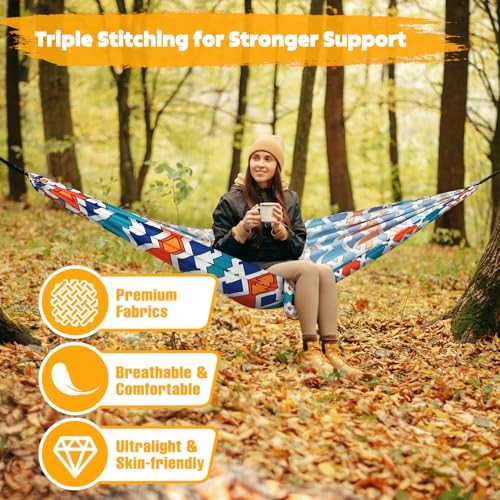 NATUREFUN Ultra-Light Travel Camping Hammock | 275x140cm Colorful Geometry