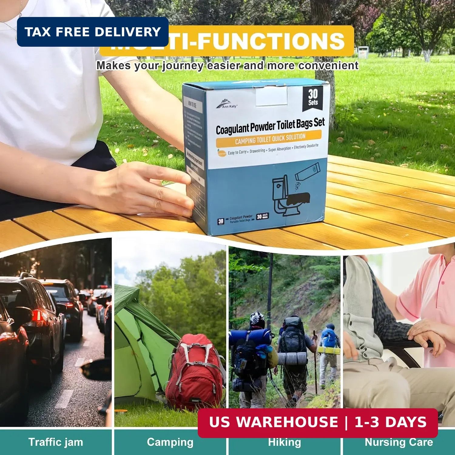 Ann Katy Super Absorbent Polymer 30 Packs,Portable & Fast-Absorbing Camp Toilet