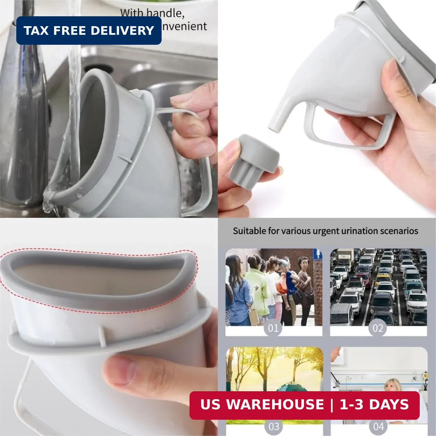 Portable Urination Device, Unisex Travel Emergency Toilet with Tube and Handle,