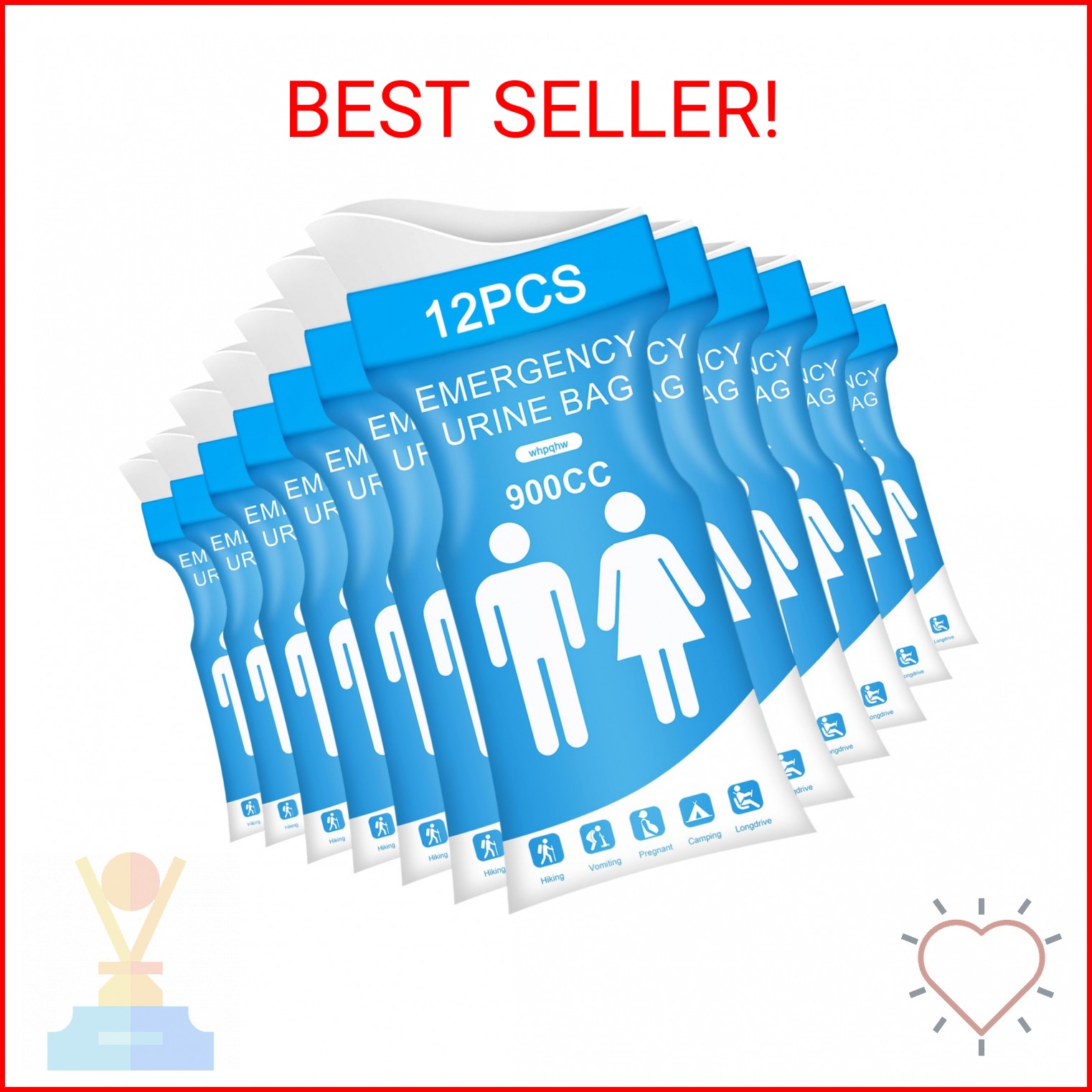 whpqhw 12 PCS Disposable Urine Bags,900ML Pee Bags for Travel for Women and Men,