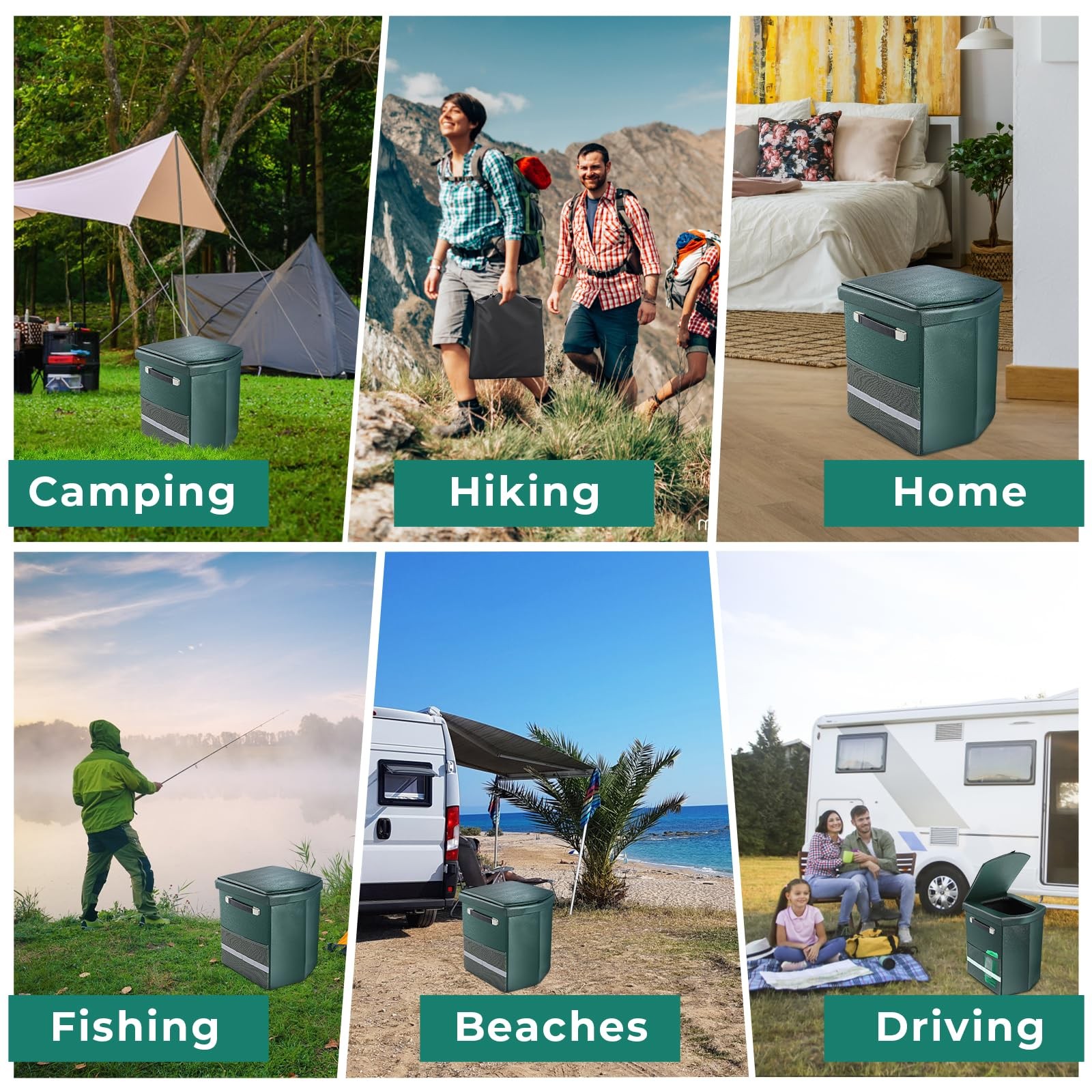 16.5 Inch XL Portable Camping Toilet For Adults Tall Potty With Lid Green