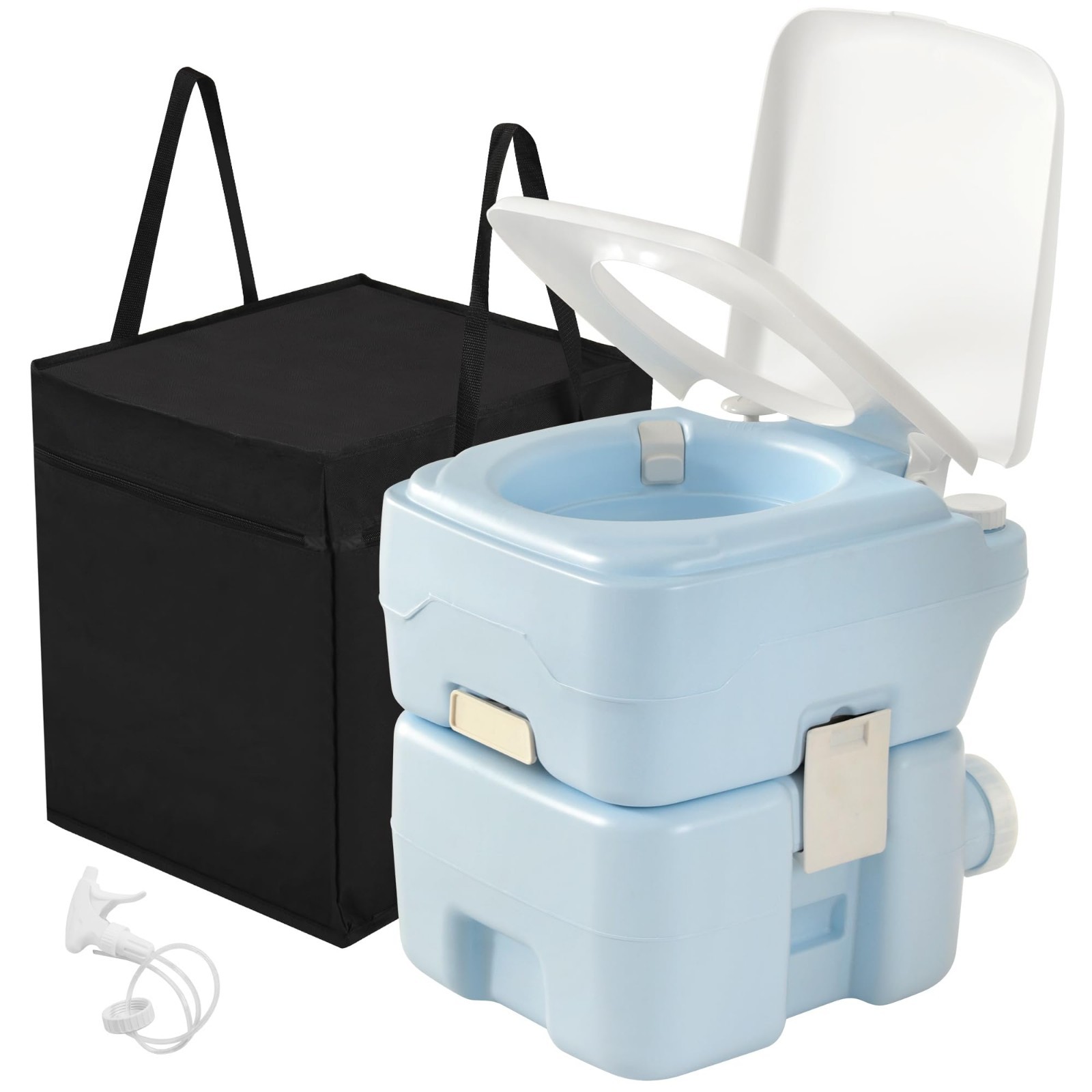 Portable 5.28 Gallon Toilet for Camping, RV, Boat – Press Flush, Hand Sprayer, S