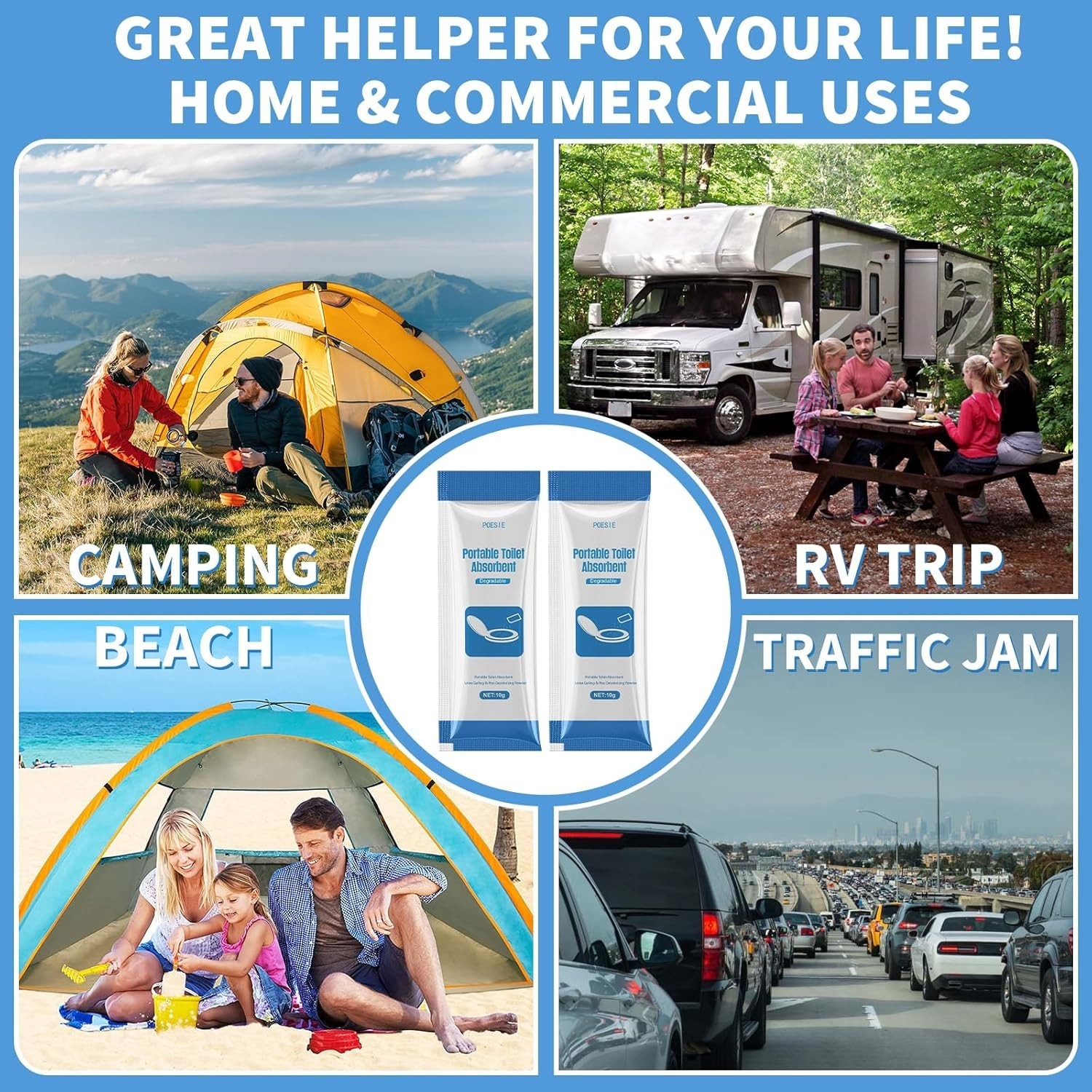 Portable Toilet Gel 25 Packets Camping Hiking RV Outdoor Waste Absorbent Odor…