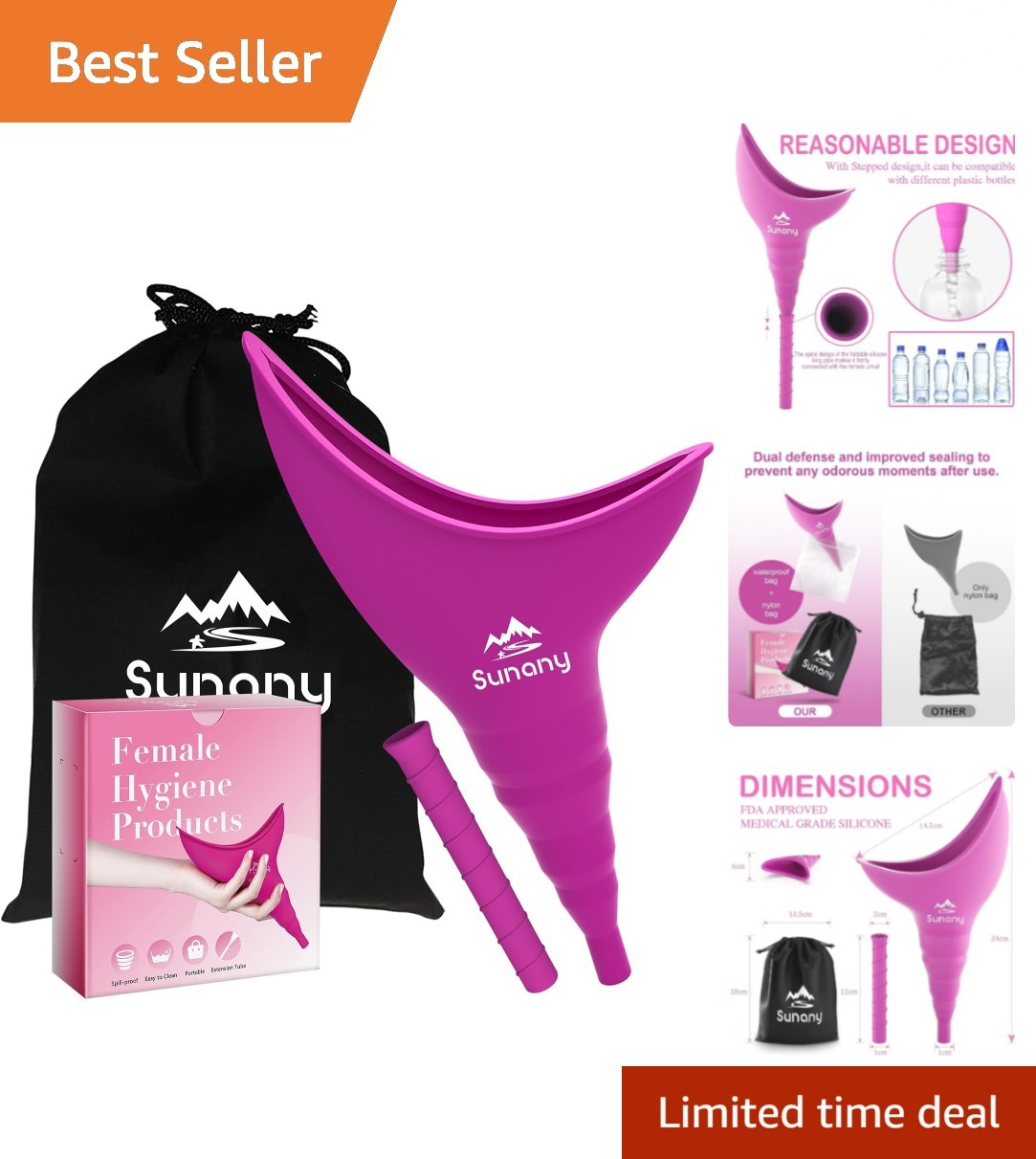 Moisture-Proof Portable Female Urination Device – Reusable Pee Funnel in Fuchsia