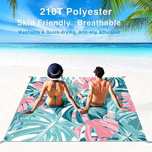 Beach Blanket, Waterproof Sandproof Beach Mat Oversized 79 X 83 79″ X 83″ Blue