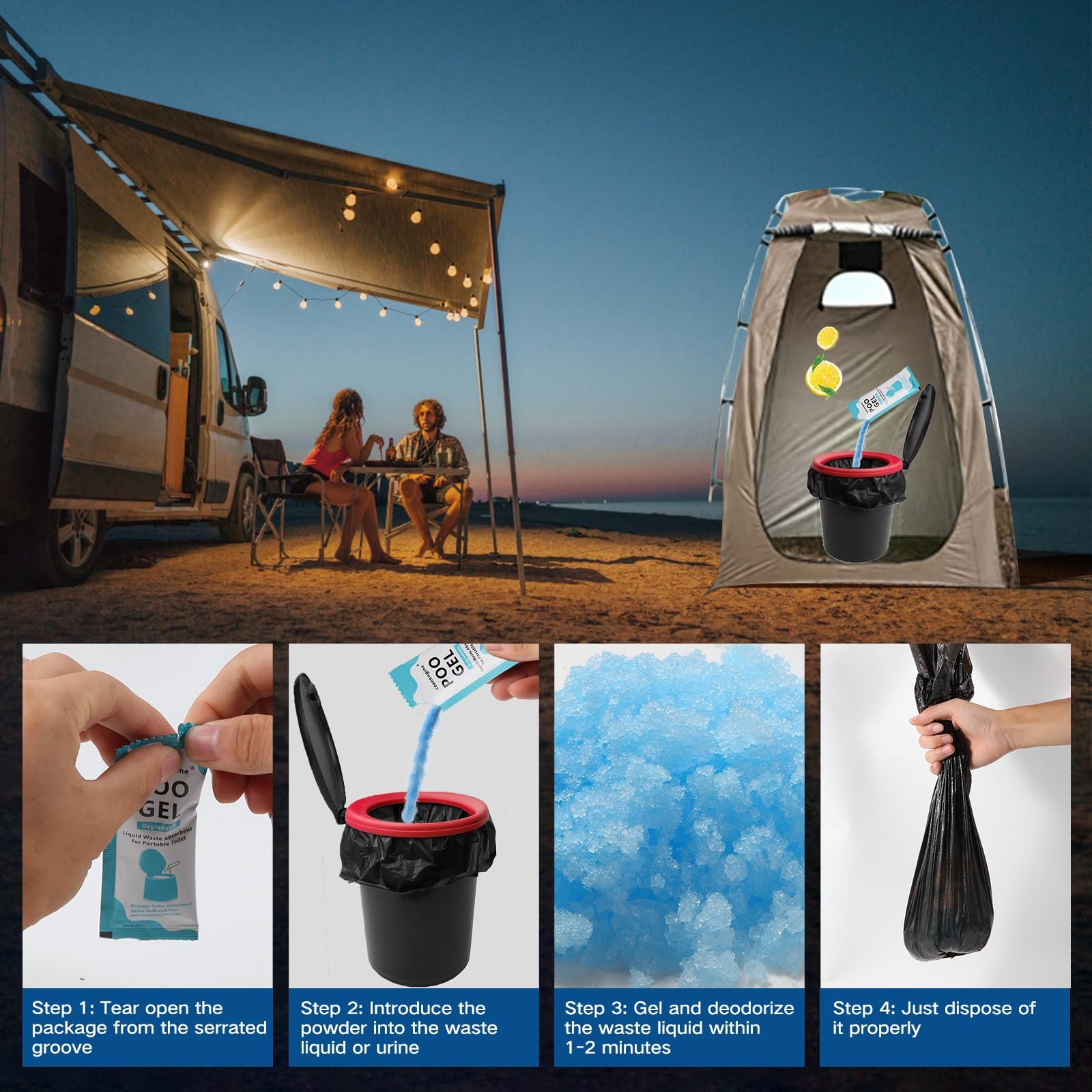 Portable Toilet Absorbent , Portable Toilet Poo Urine for Camping Outdoor Hik…