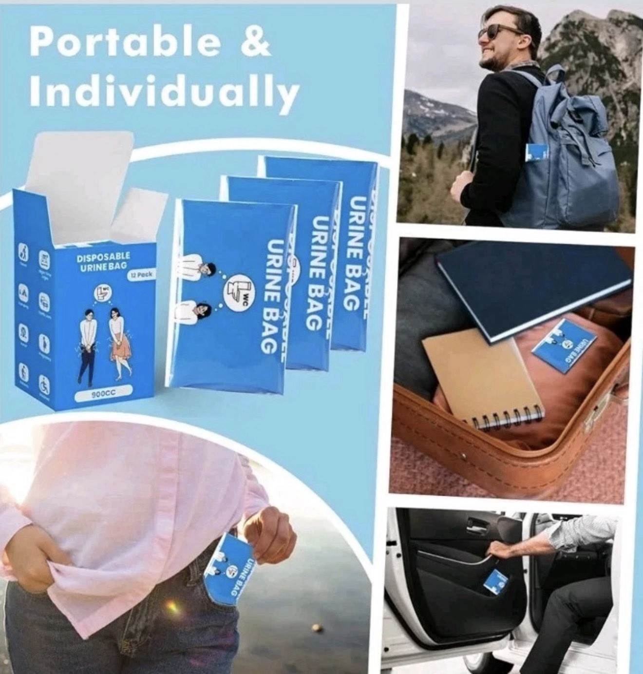 900CC Disposable Urine Bag, 12 PCS Emergency Portable Urinal Bags for Men/Wom…