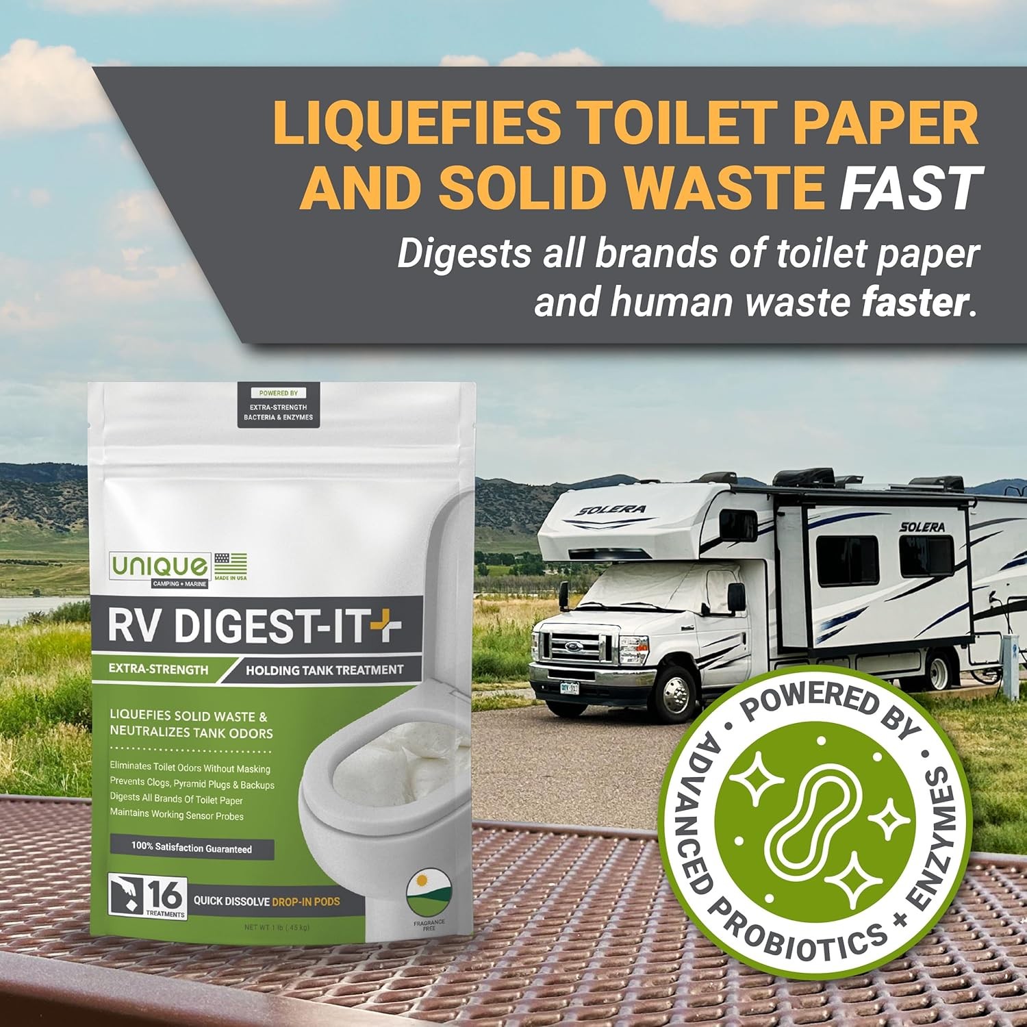 Unique RV Digest-It+ Extra-Strength RV Toilet Treatment Pod – Liquifies Waste an