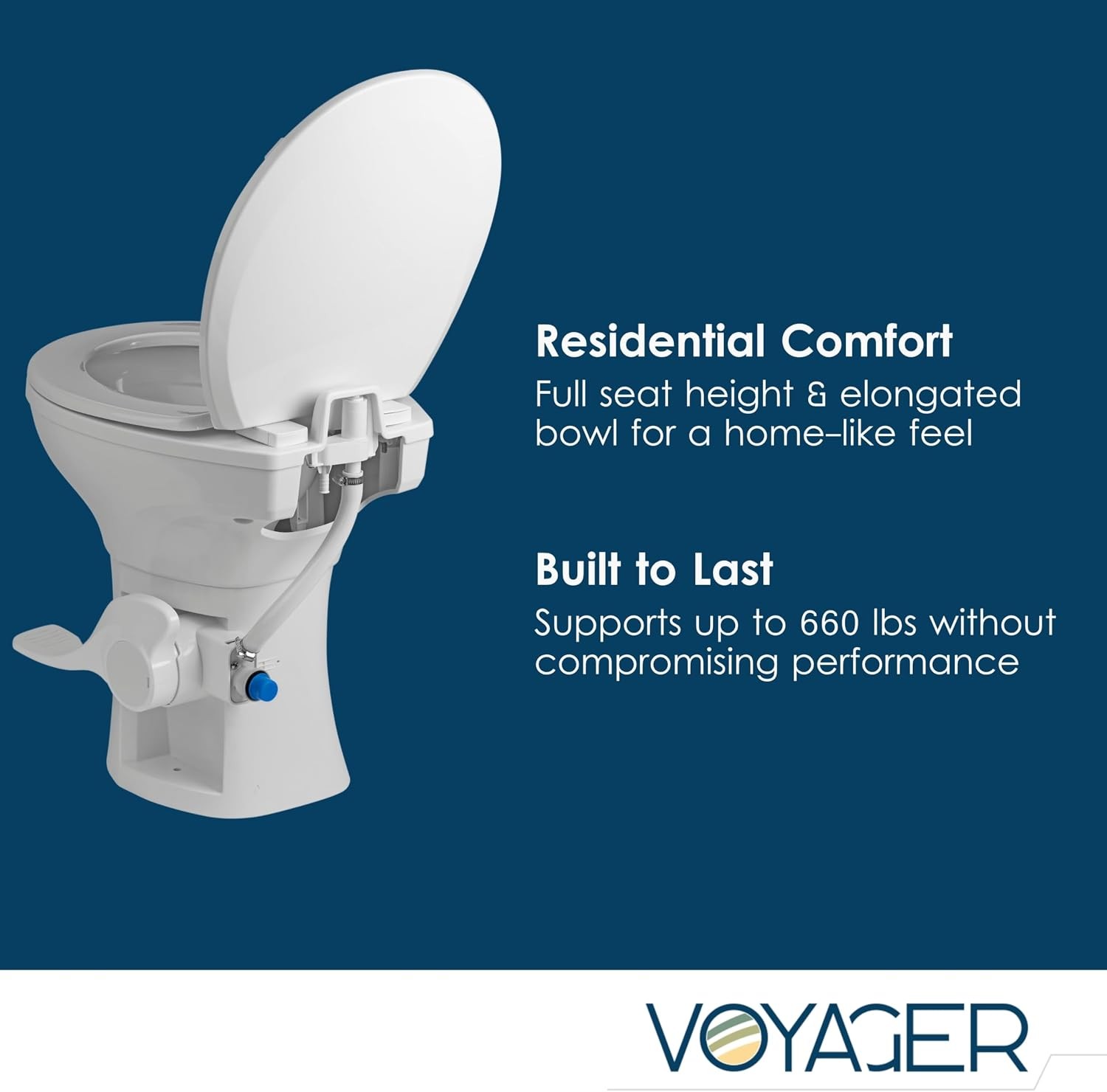 Voyager Plus Universal Residential Height RV Toilet with Porcelain Bowl