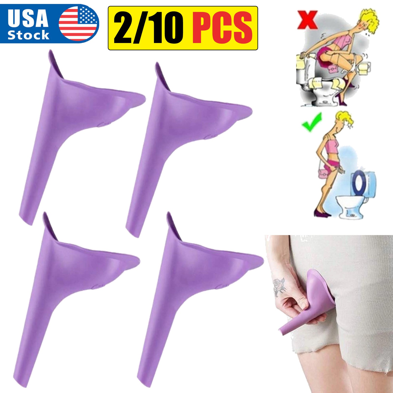 10x Female Urinal,Portable Urination Device Pee Funnel for Travel Camping Hiking