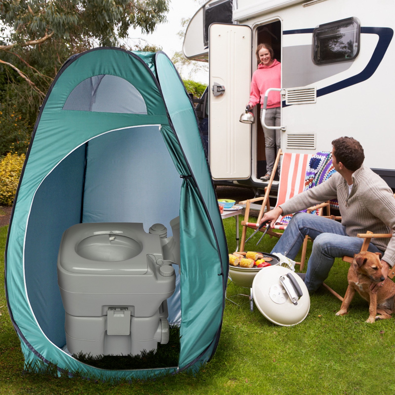Portable Toilet 20L 5 Gallon Flush Travel Camping Outdoor/Indoor Car SUV Gray