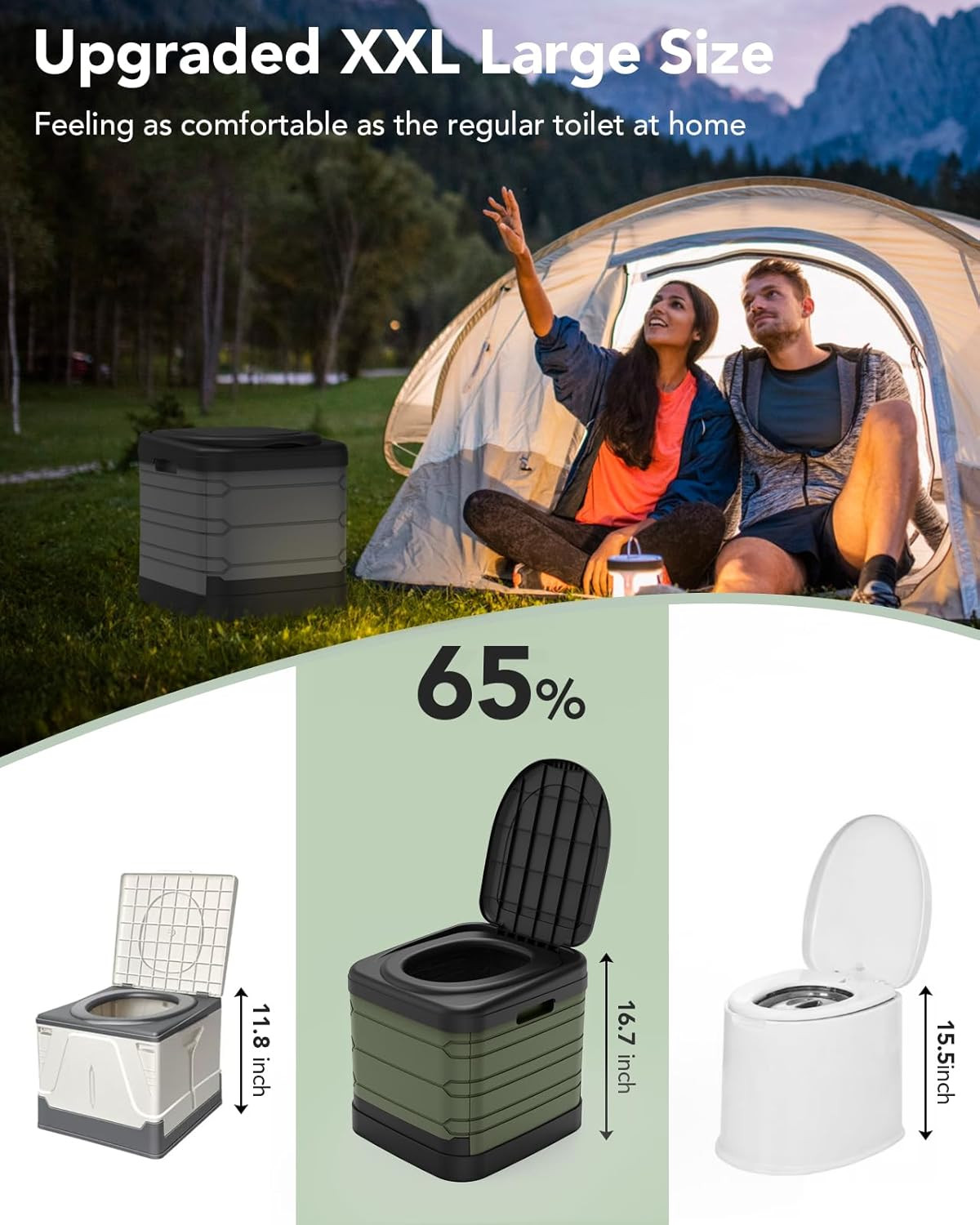 XXL Portable Toilet for Adults – Upgraded Collapsible Camping Toilet 16.7″ High