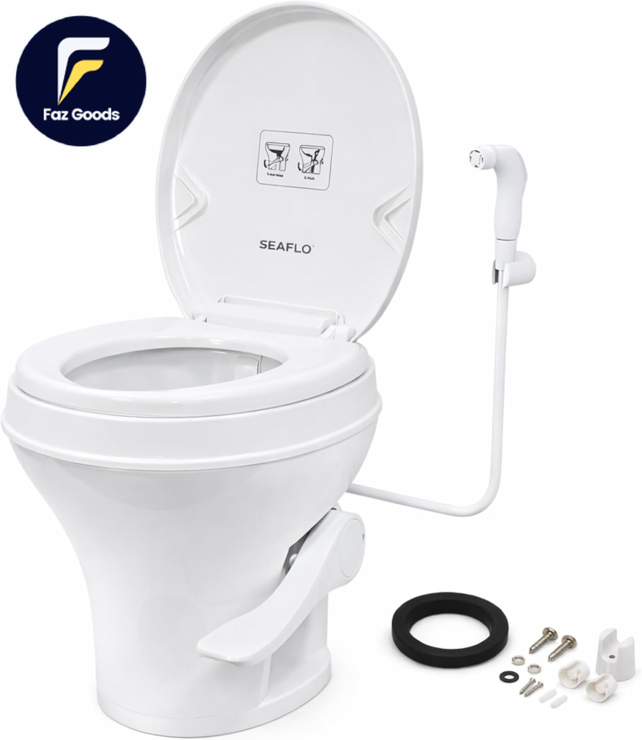 RV Toilet with Sprayer Attachment White 18.4” Residential Height, Gravity Flush