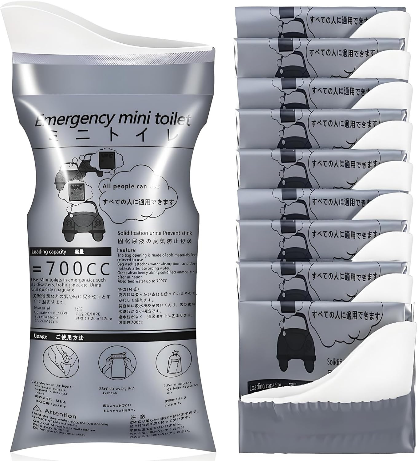 10 Pack Disposable Emergency Urinal Bag, Portable Camping Pee Bags, Travel Pee B