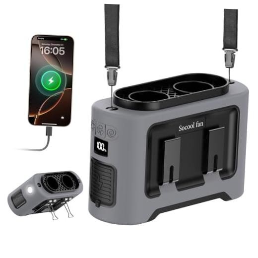 Socool Portable Waist Fan Clip on Wearable Belt Rechargeable 14500mAh Gray