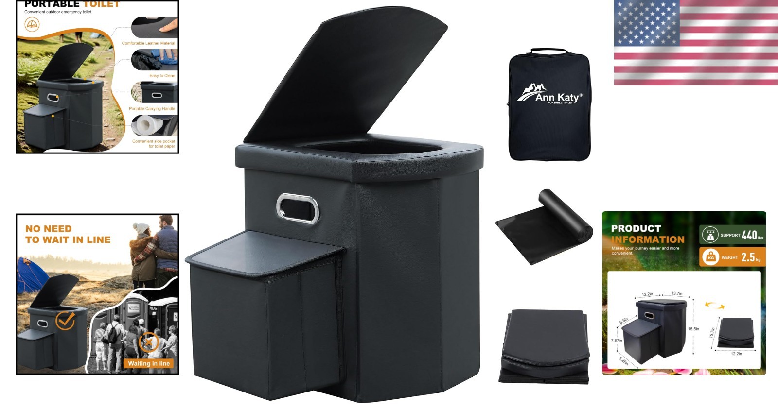 Portable Toilet Adult Kids Camping Folding Travel Toilet Car Hiking Beach