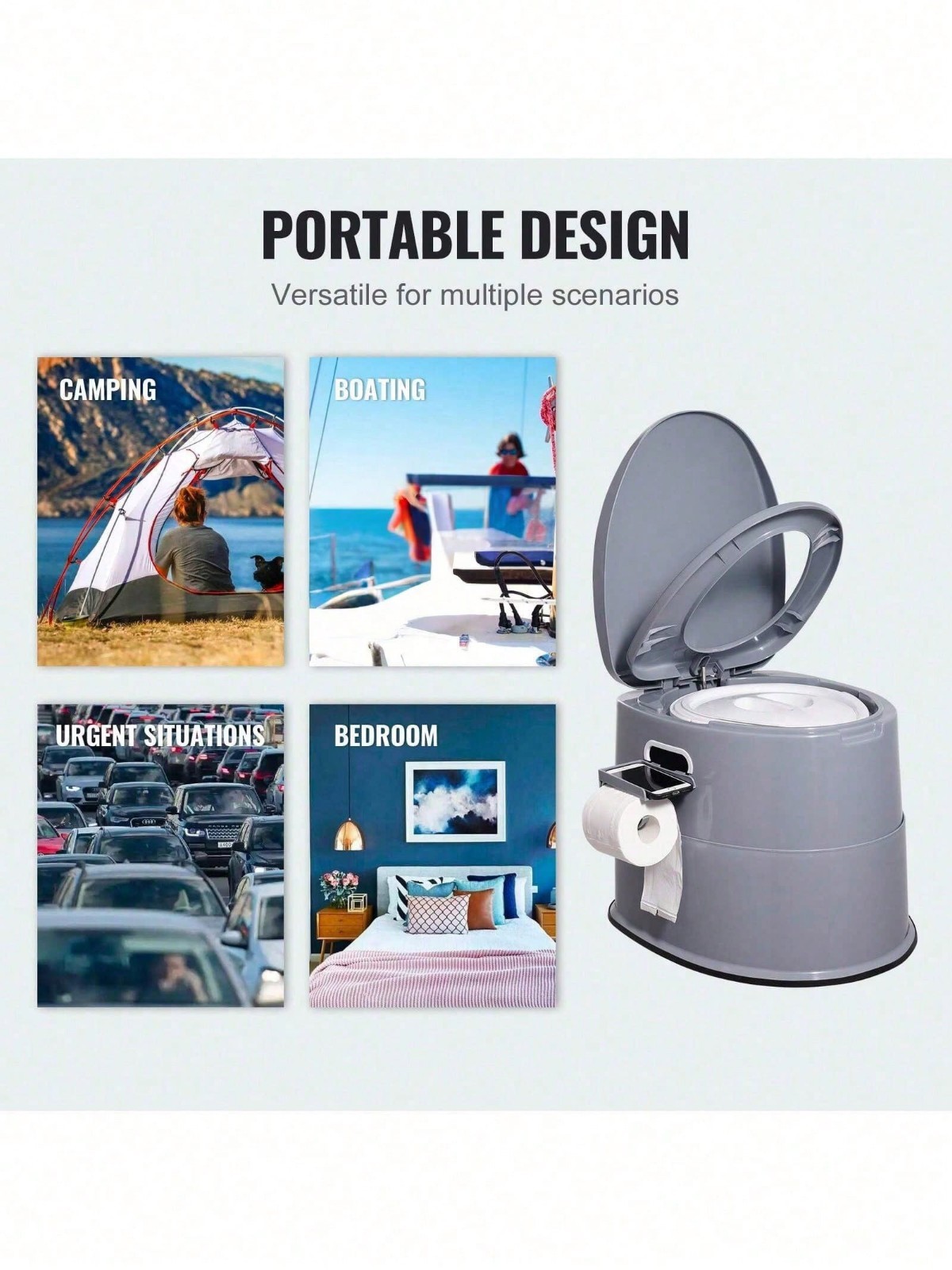 Portable Camping Toilet 1.3 Gal Bucket Paper Holder 300lb