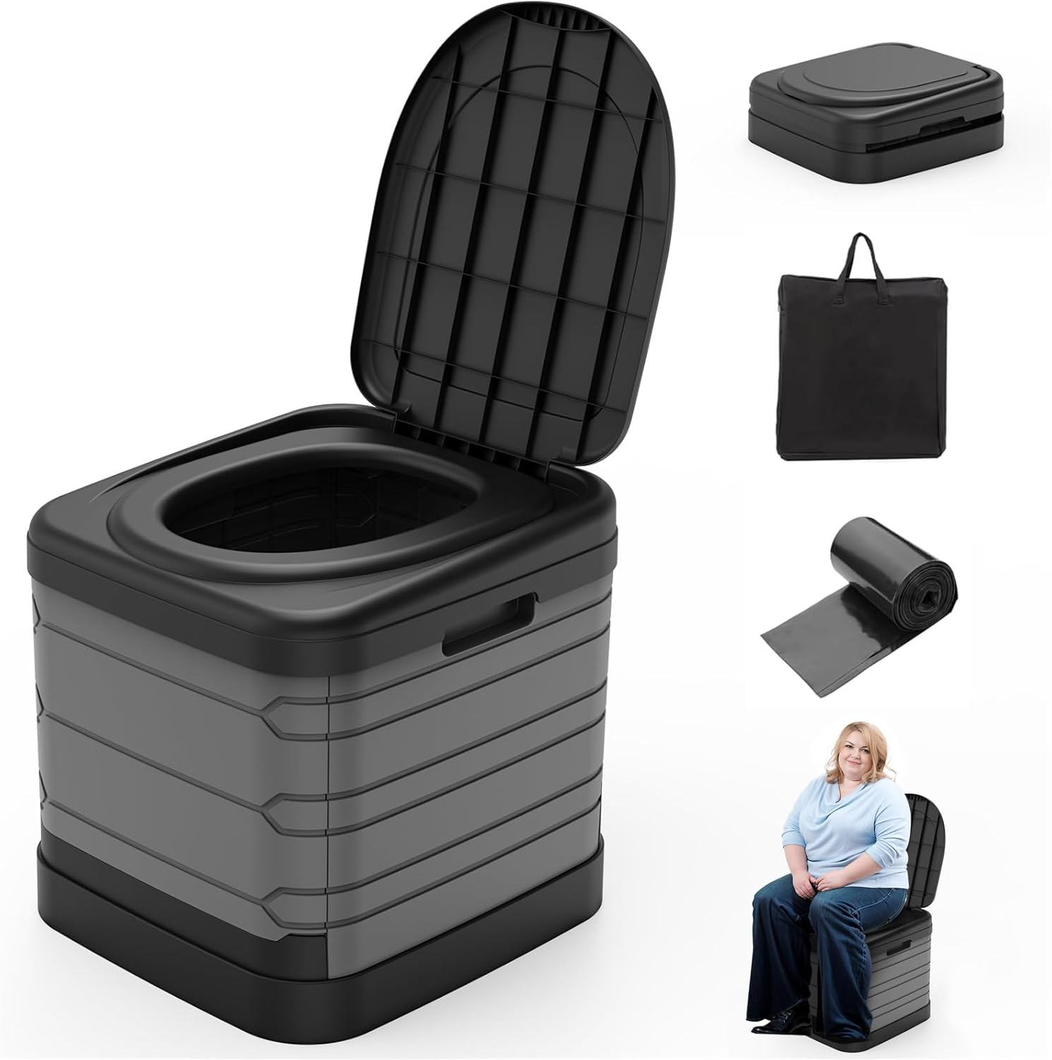 Bano portatil XXL para adultos inodoro plegable camping exterior extra grande
