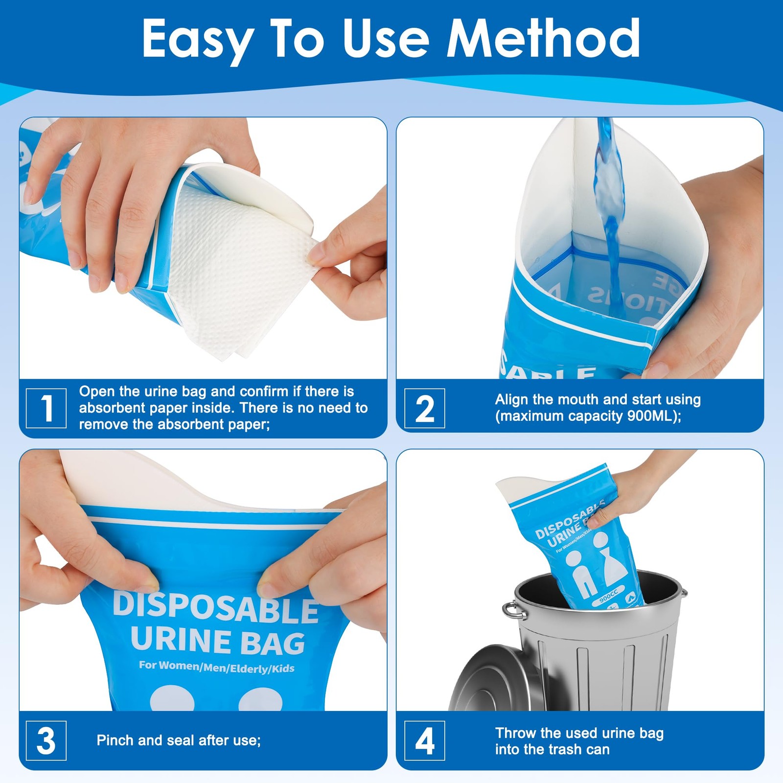 900ml Disposable Urine Bags Camping Travel Emergency Portable Toilet 24 Pack