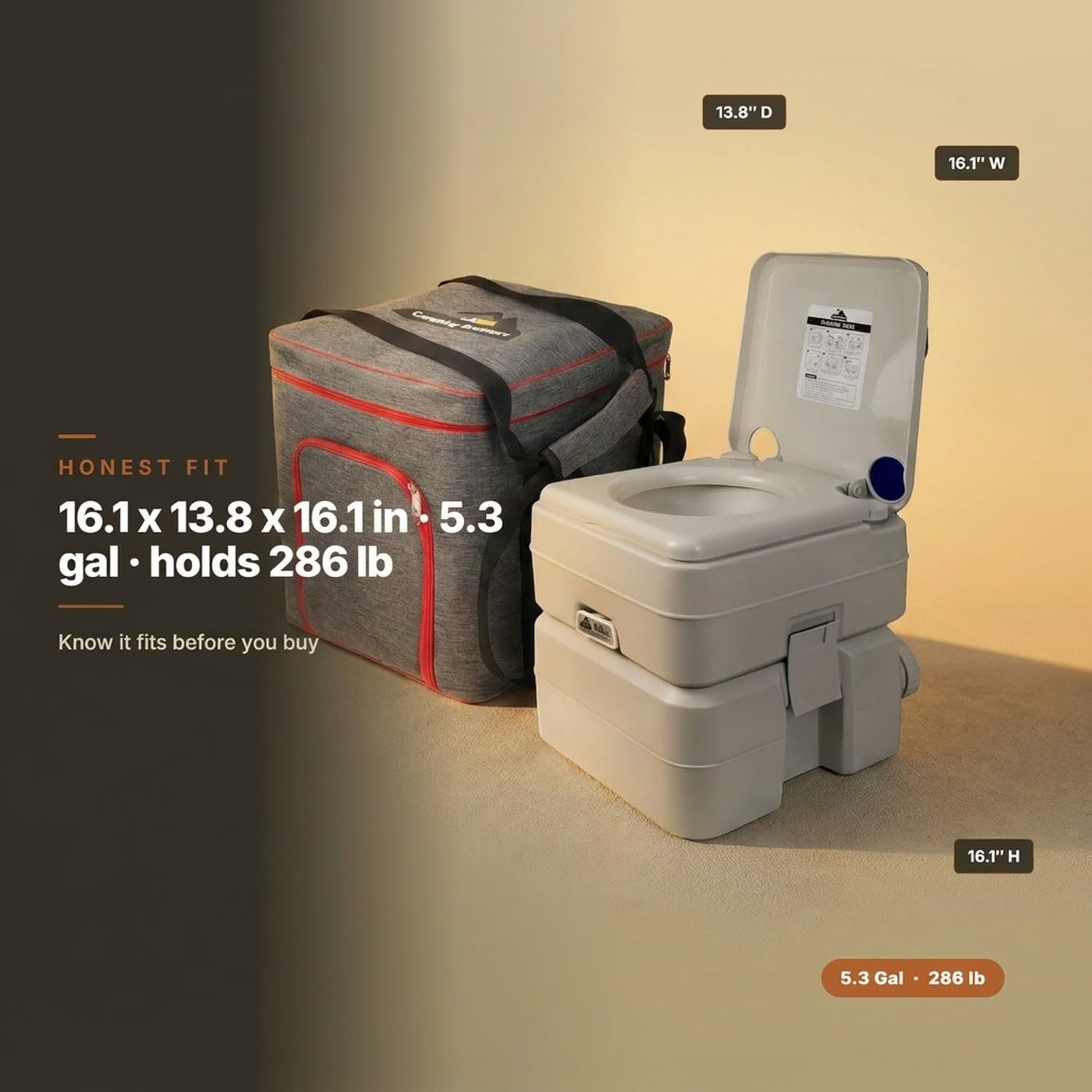 5.3 Gallon Portable Camping Toilet – Extra Large Outdoor Porta Potty, 286 LBS Ca