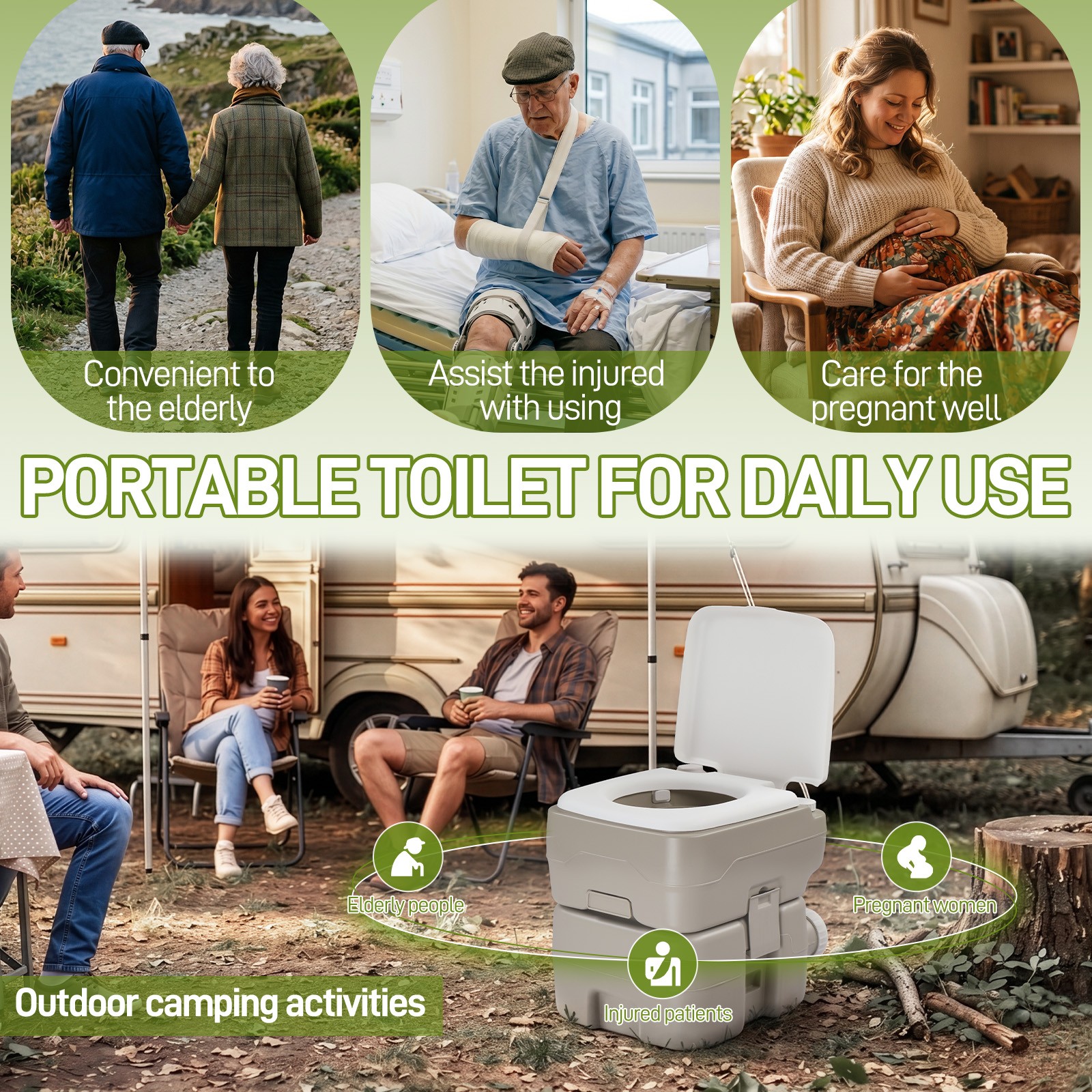 Portable Toilet 20L 5 Gallon Flush Travel Camping Outdoor/Indoor Car SUV Gray
