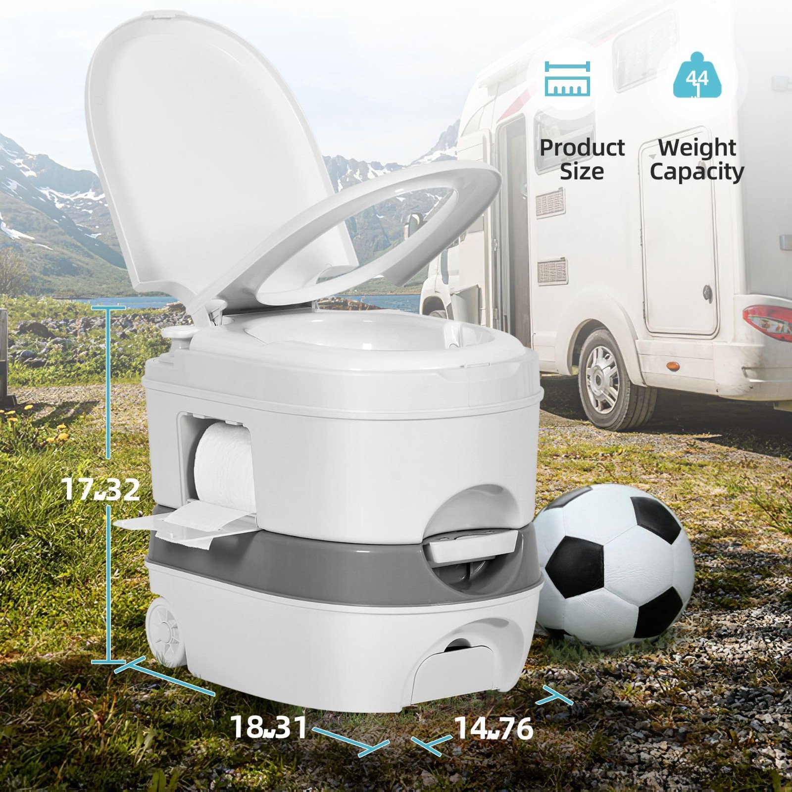 Portable 6.34 Gallon RV Toilet – Camping Porta Potty, Leak-Proof, Handle Pump, I