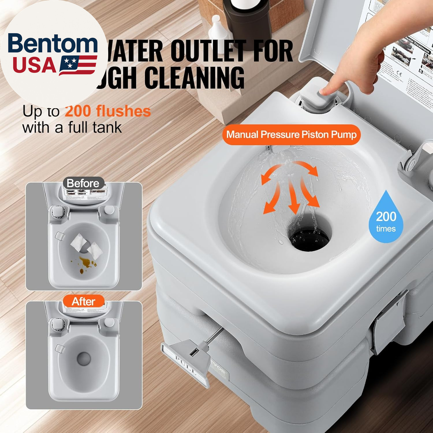 Portable Toilet for Camping, RV Toilet with Carry Bag, 5.3 Gal Waste Tank & 3.2
