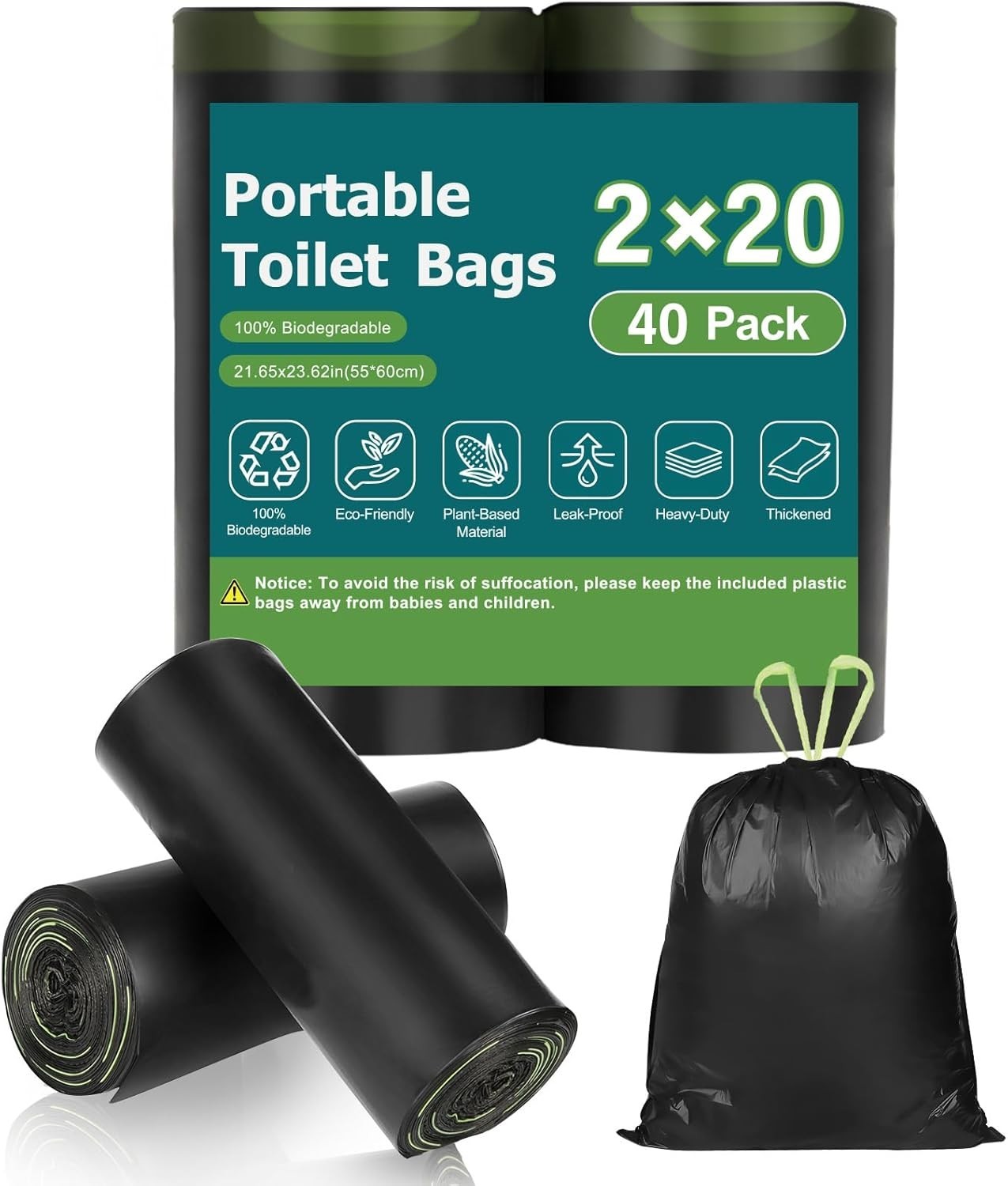 40 Portable Toilet Camping Toilet Bags, Biodegradable with Drawstring & Lemon…