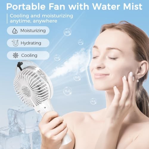 Handheld Fan with Mister, Mothers Day Gifts for Mom, Birthday White Misting