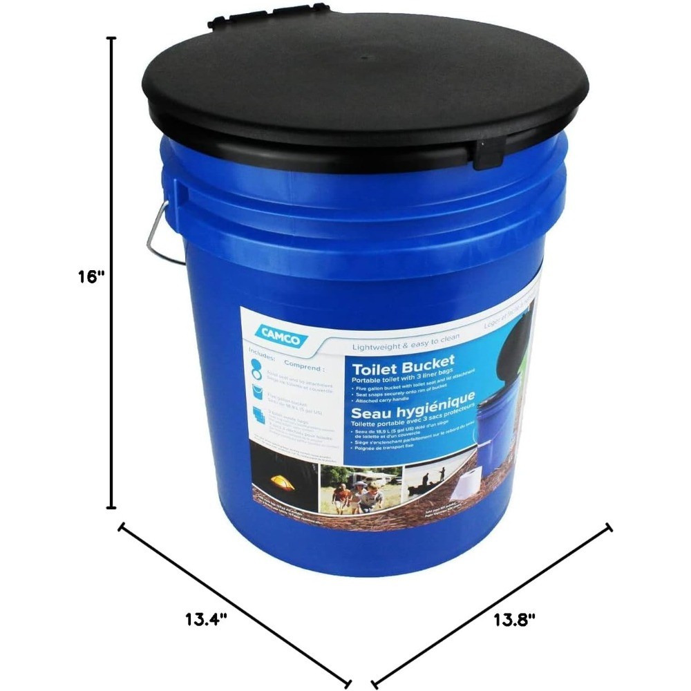 Camco Portable Toilet Bucket with Seat & Lid – 5-Gallon Camping Toilet Handle