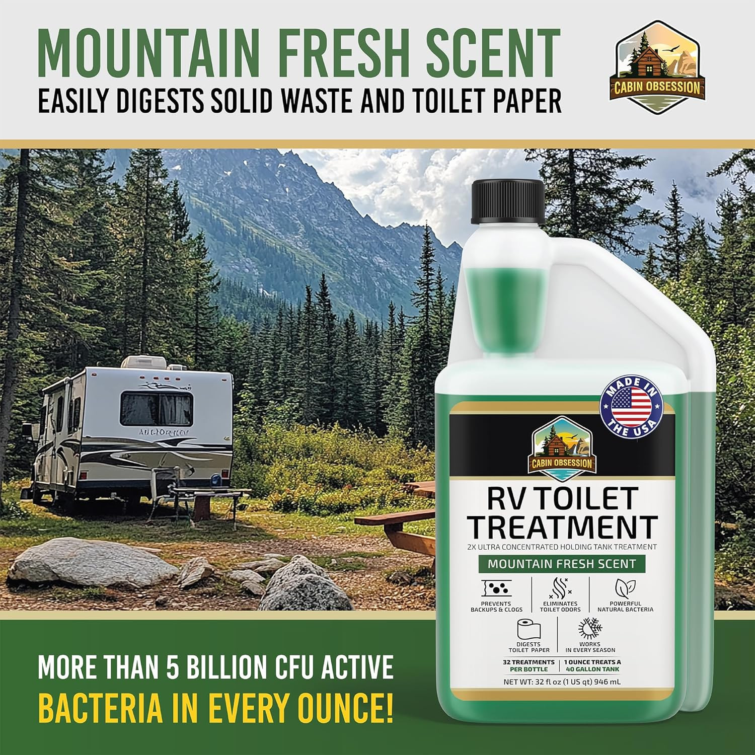 RV Toilet Treatment (32 Oz) – 2X Ultra Concentrated Liquid RV Black Tank Treatme
