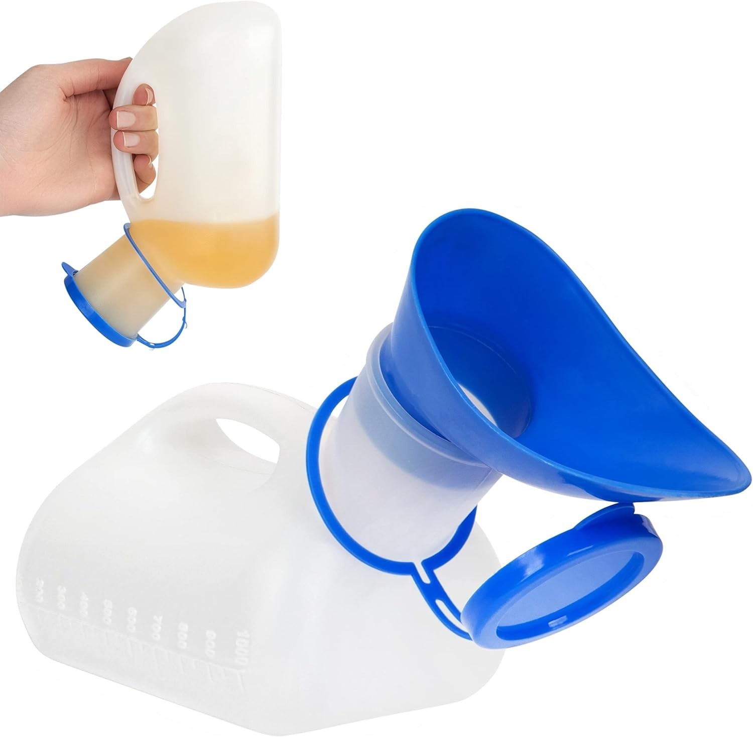 Portable Unisex Urinal Bottle 32 Oz with Funnel & Lid for Travel Camping