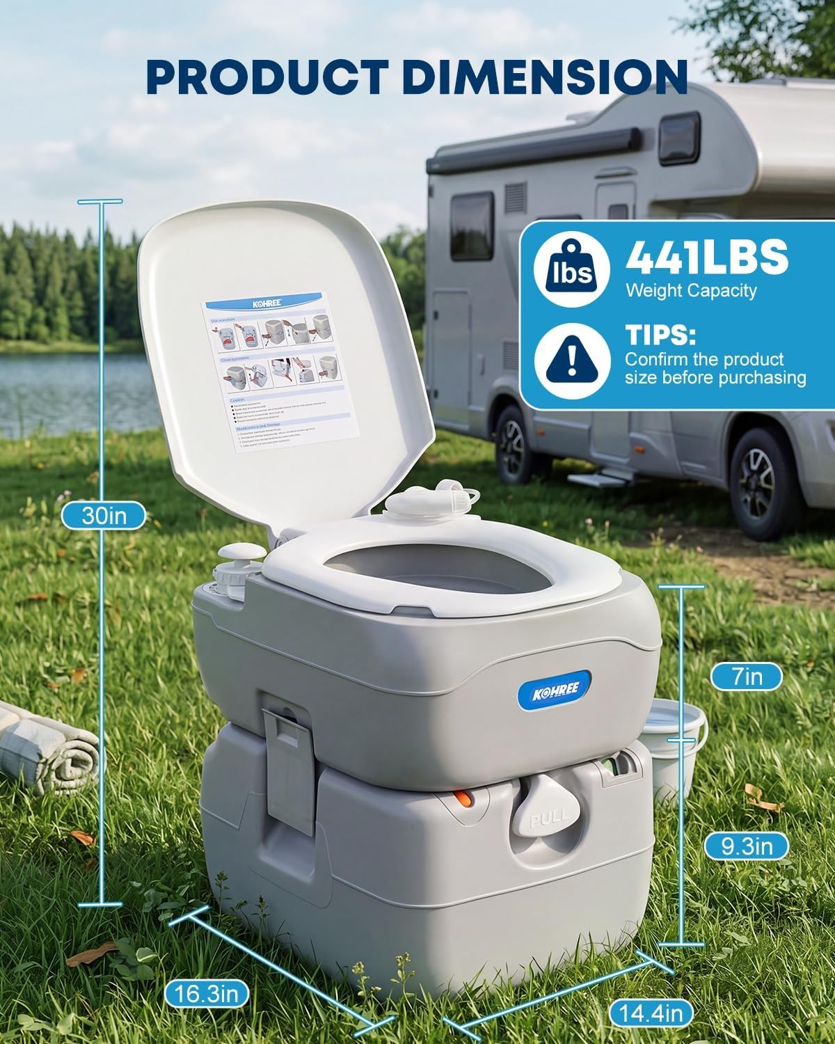 Kohree Portable RV Toilet 5.8Gal Camping Porta Potty