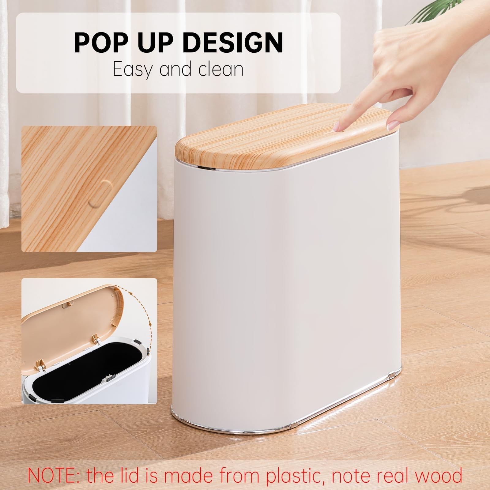 Small Bathroom Trash Can with Lid, 10L/2.6 Gal Slim Wastebasket – Odor & Pet …