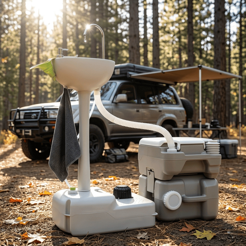 Portable Hand Sink Toilet Combo Outdoor Camping Wash Station Pump HDPE RV Boat