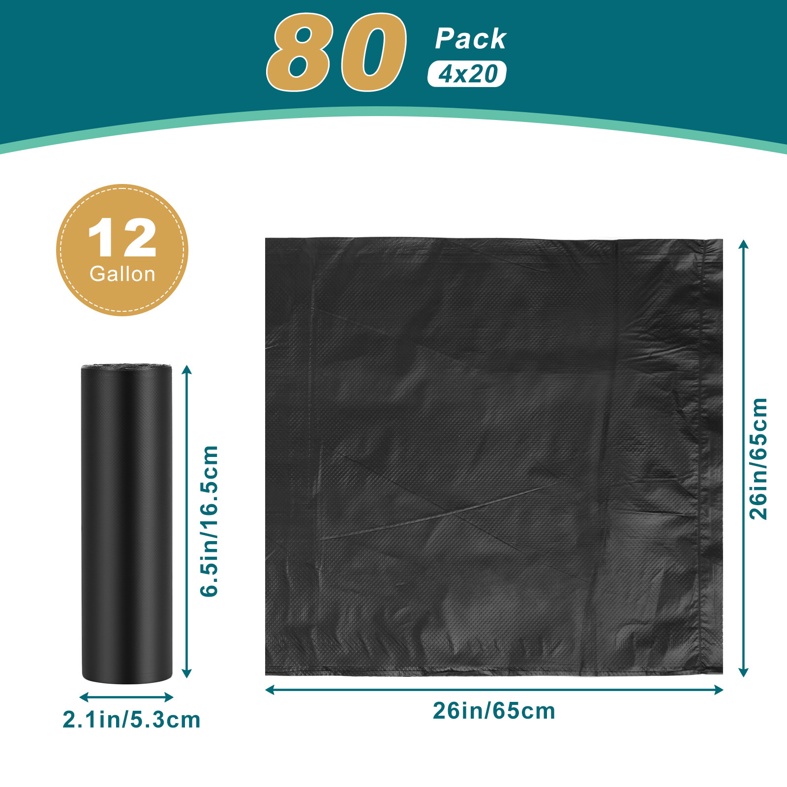 80 Counts Compostable Portable Toilet Bags 26*26Iin 12 Gal for Outdoor Camping