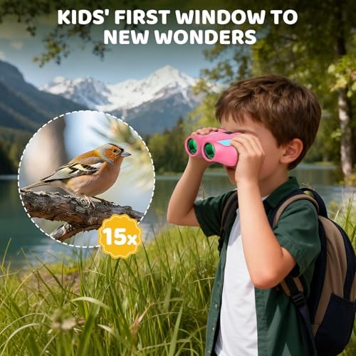 15×25 Compact Binoculars for Kids – Small Binoculars Lightweight with Pink