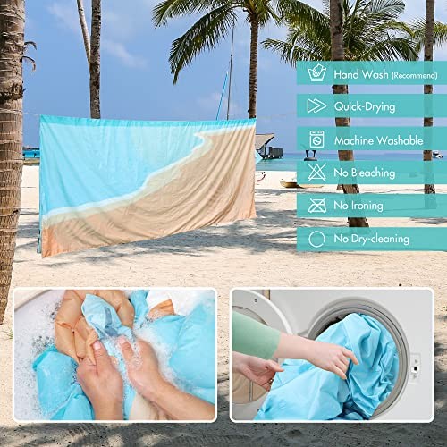 Extra Large Waterproof Sandproof Beach Mat for 6-8 Adults, 128″x108″ Sunset