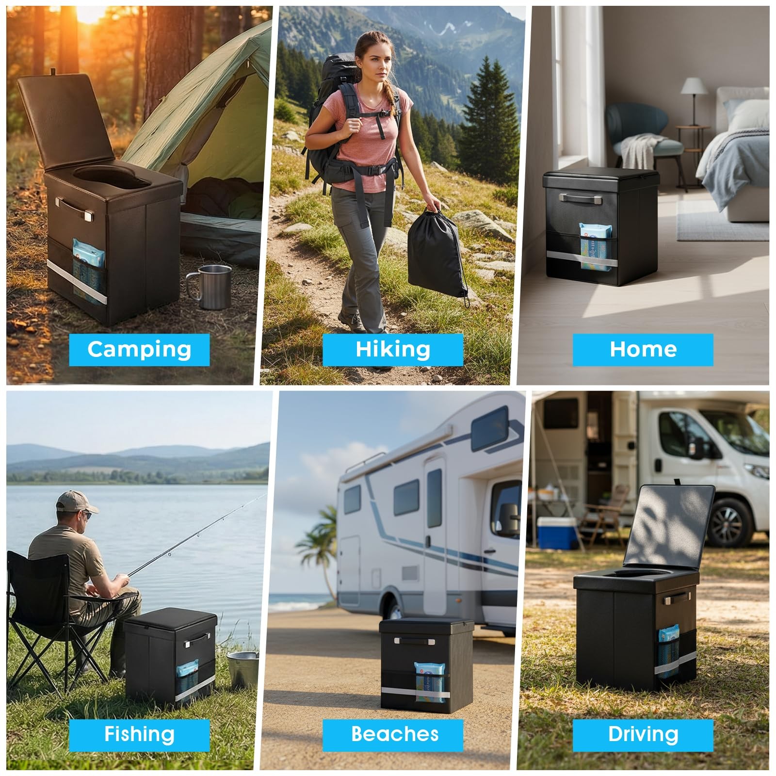 2026 Upgraded XL Portable Toilet for Adults, Large Camping XL, Black
