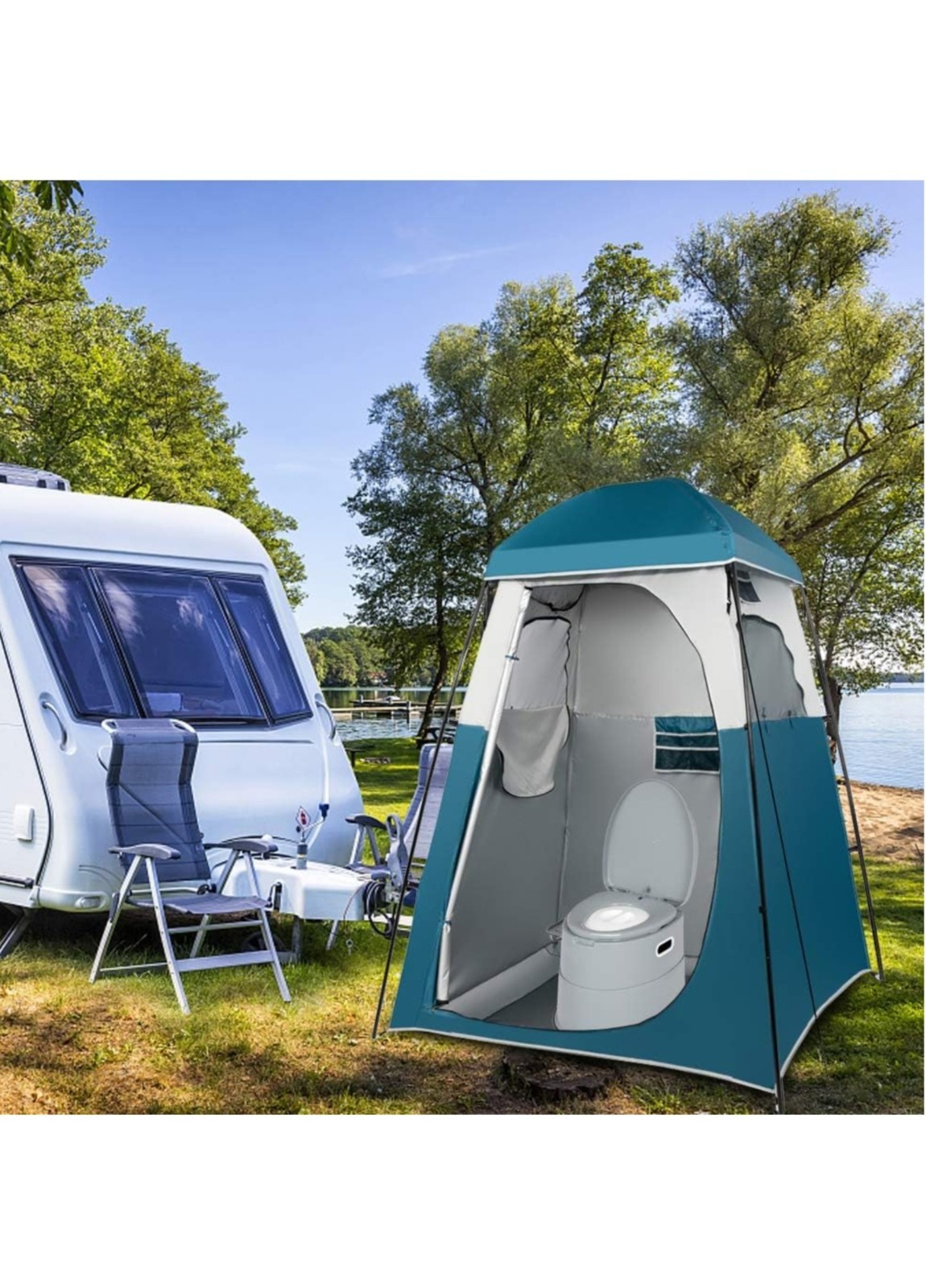5 Gallon Camping Portable Toilet Travel Outdoor/Indoor Commode Potty Tissue Box