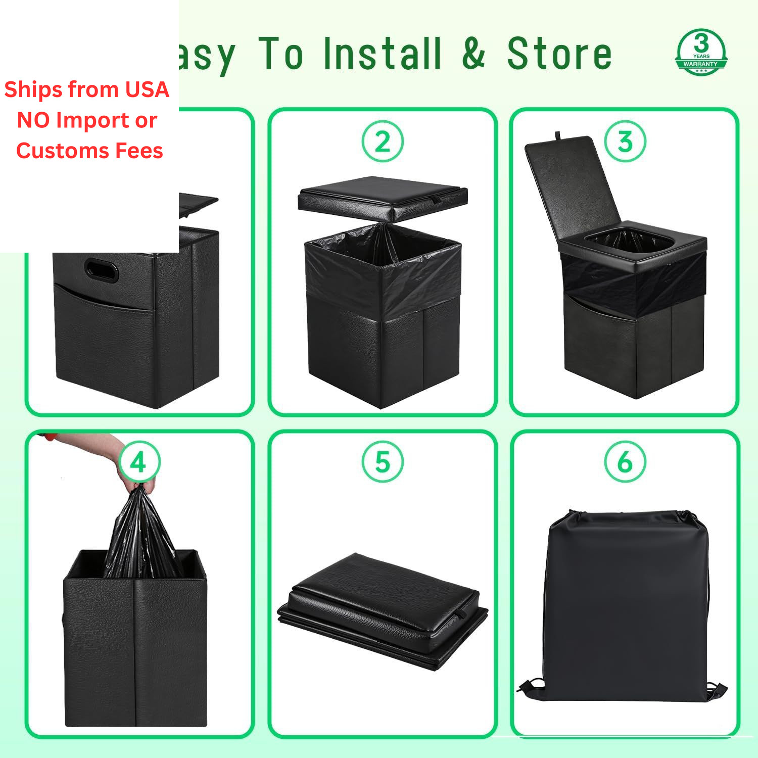 Panmout 16.5″ XL Portable Toilet for Camping, Foldable Travel Black